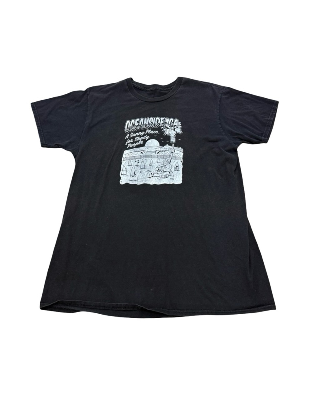 Vintage Oceanside CA Real Surf Shop Graphic T-Shirt Black